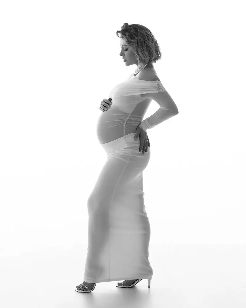 

Белое платье для беременных с открытыми плечами, бутиковое облегающее платье макси с длинными рукавами для фотосессии, элегантный наряд для беременных, детский душ