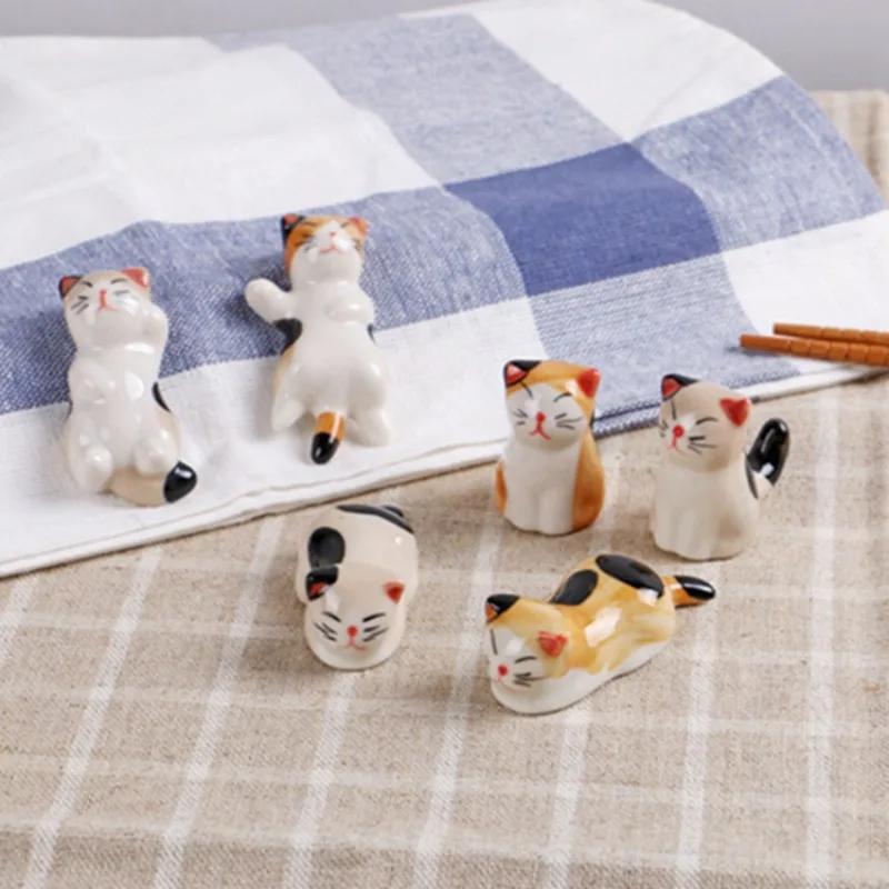 6PCS Chopsticks Pillow Animal Fortune Cat Chopsticks Stand Ceramic Stand Decoration Japanese Style Ceramic Cute Animal