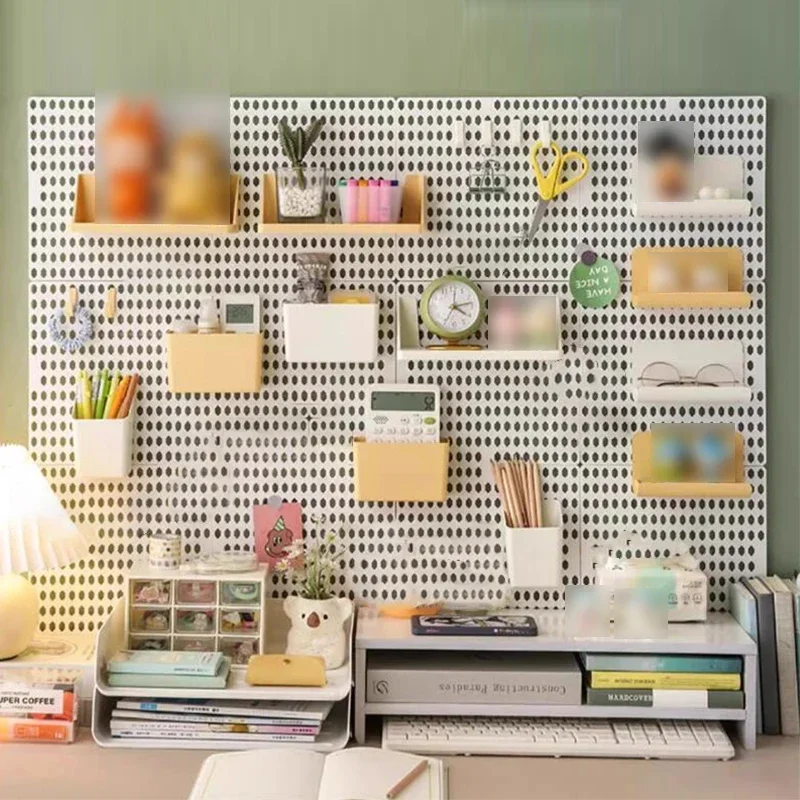 Hole Board Dormitory Wall Shelf Kawaii Free Punching Adhesive Students Study Wall Mounted Storage Rack Home Decoration Organizer