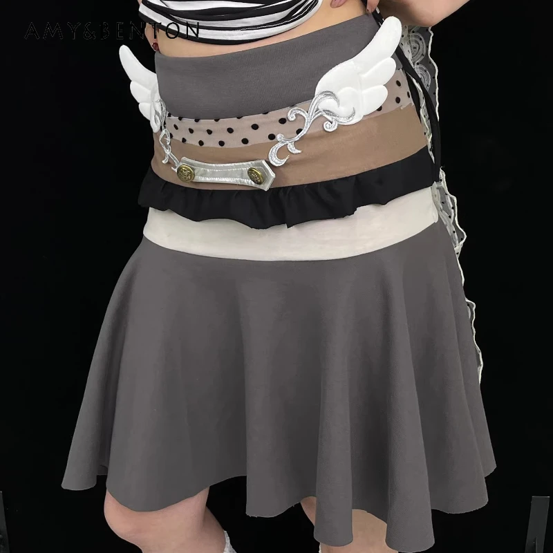 

Spring Summer Multi-layer Splicing Polka Dot Women's Skirt Original Design Sweet Cool Personalized Zipper A-line Skirts Ladies