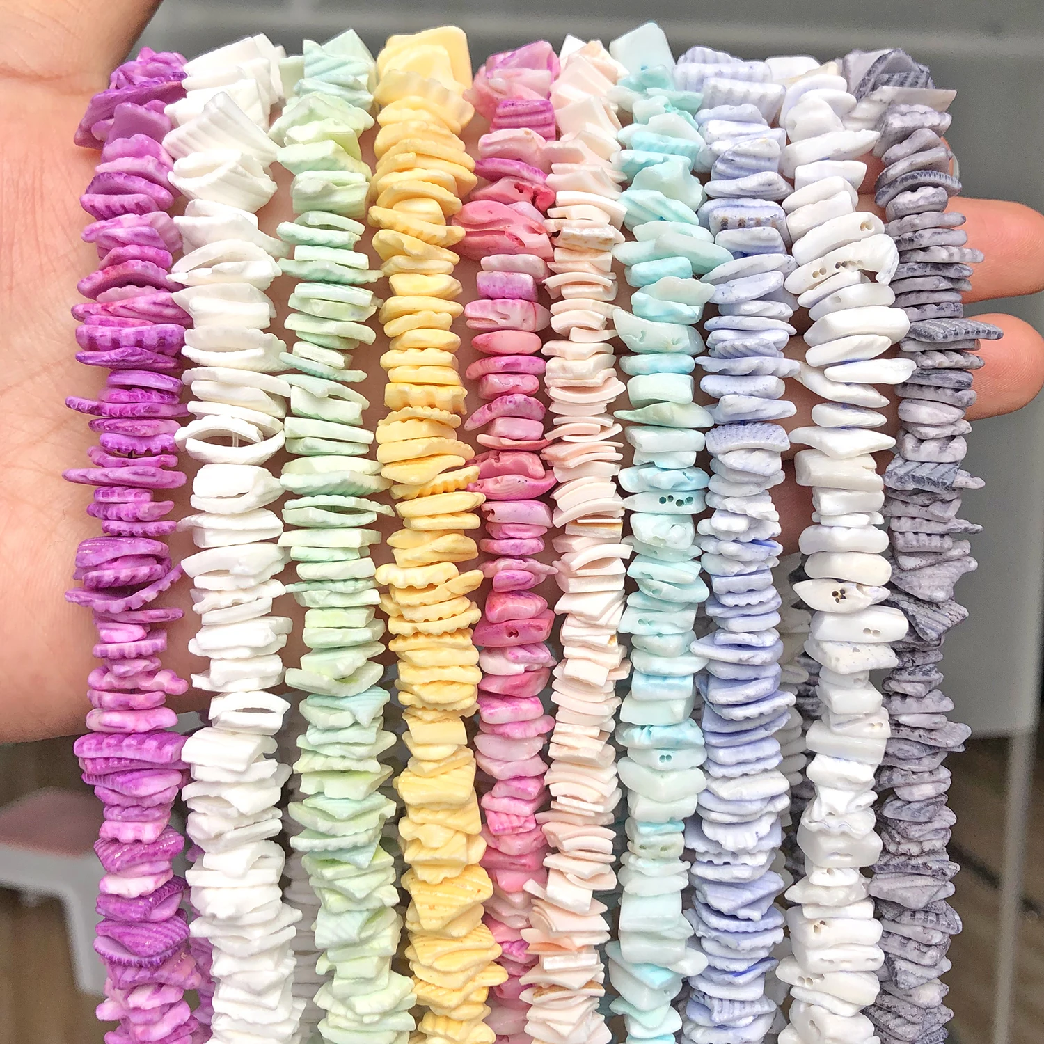 Macaron Color Freshwater Shell Bead Irregular Chip Square Slice Shape Loose Beads for Jewelry Making DIY Summer Bracelet Earring