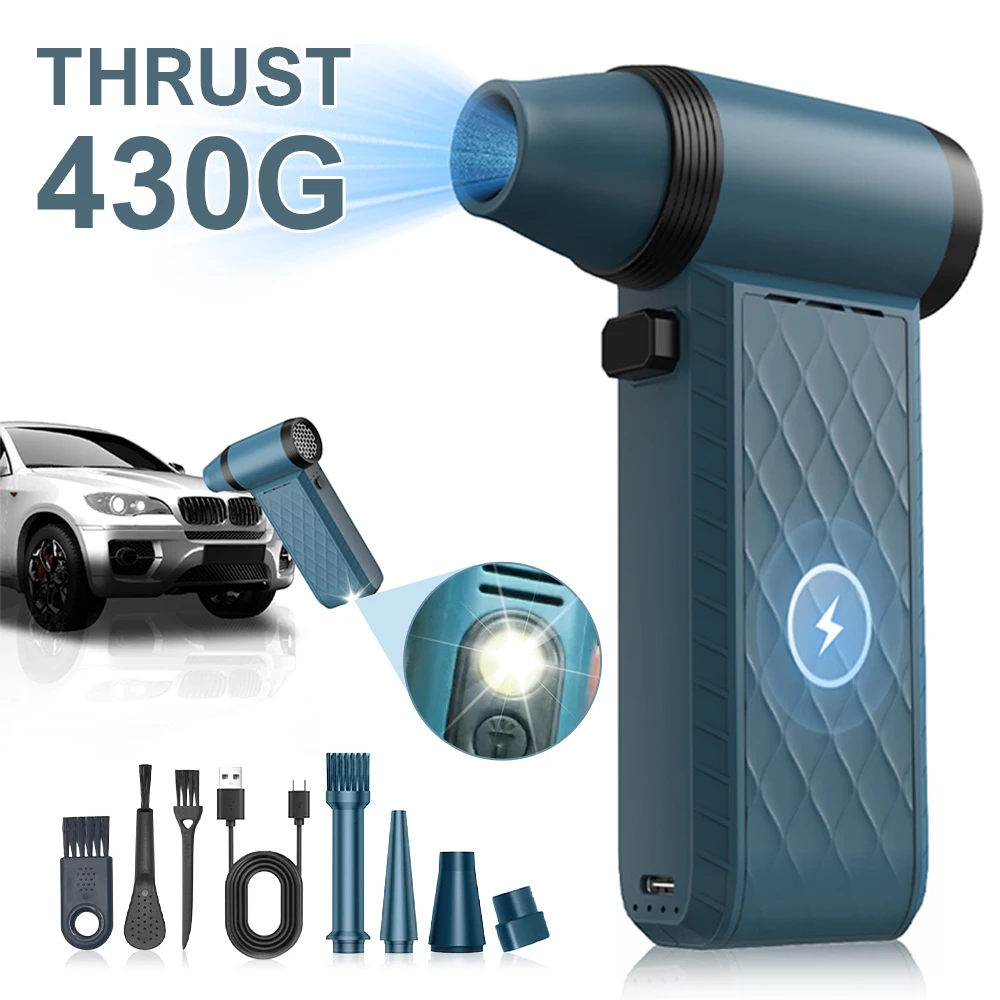 430g Max Thrust Mini Turbo Jet Fan 52m/s Wind Speed High-Speed Brushless Motor Electric Air Duster With Led Light Car Cleaning