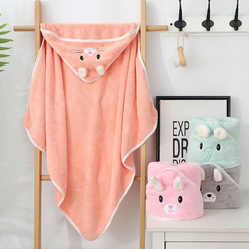

Baby Bath Towel with Hooded Cloak Children's Bath Towel Soft Water Absorption Warm Coral Velvet