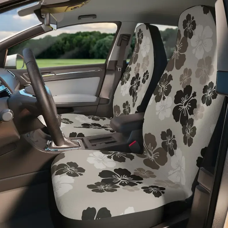 

Hibiscus flowers only Car Seat Covers set of 2, beige, brown, tan,