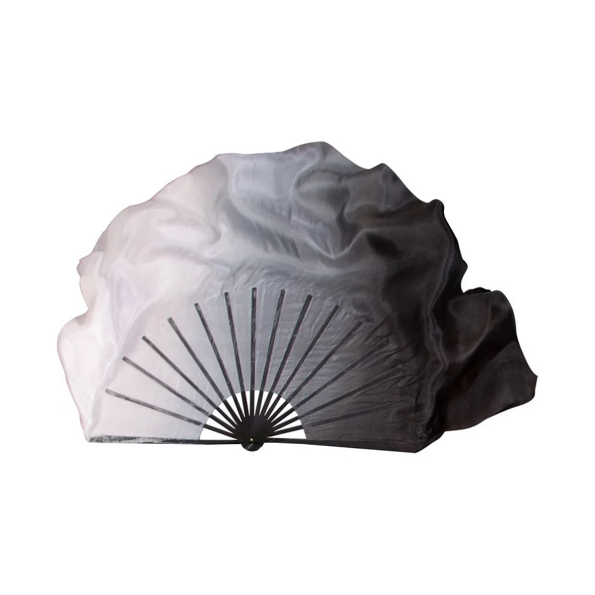 2 Layers Half Moon Real Silk Veils Double Side Fan Pair for Folk Dance Show Props White Black Gradient Shuimo Veil 1L+1R