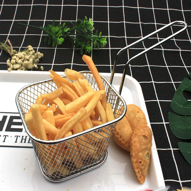 

4Pcs Chips Mini Fry Baskets Stainless Steel French Fries Fryer Basket Strainer Serving Food Cooking Tool 10.5*8.5*6.5cm