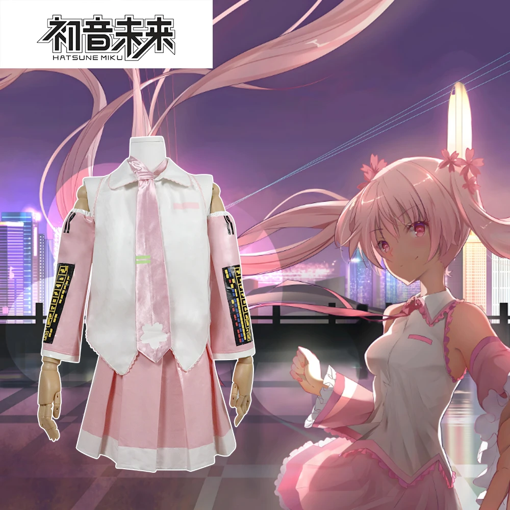 女性初心者未来ピンクスカートかつらユニフォームコスプレカーニバルパーティー女の子未来のためのアニメボーカロイド正午ドレス