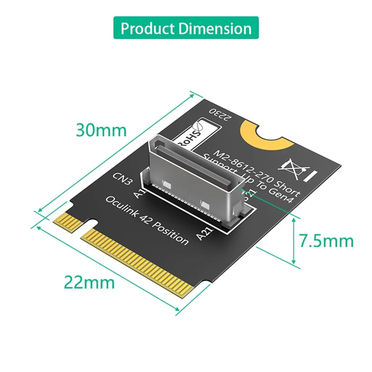 Adaptador M.2 Nvme Key M a SFF-8612, NVMe PCI-E 4.0 X4 a OcuLink SFF-8612 4i Adaptador de host para SSD y EGPU A