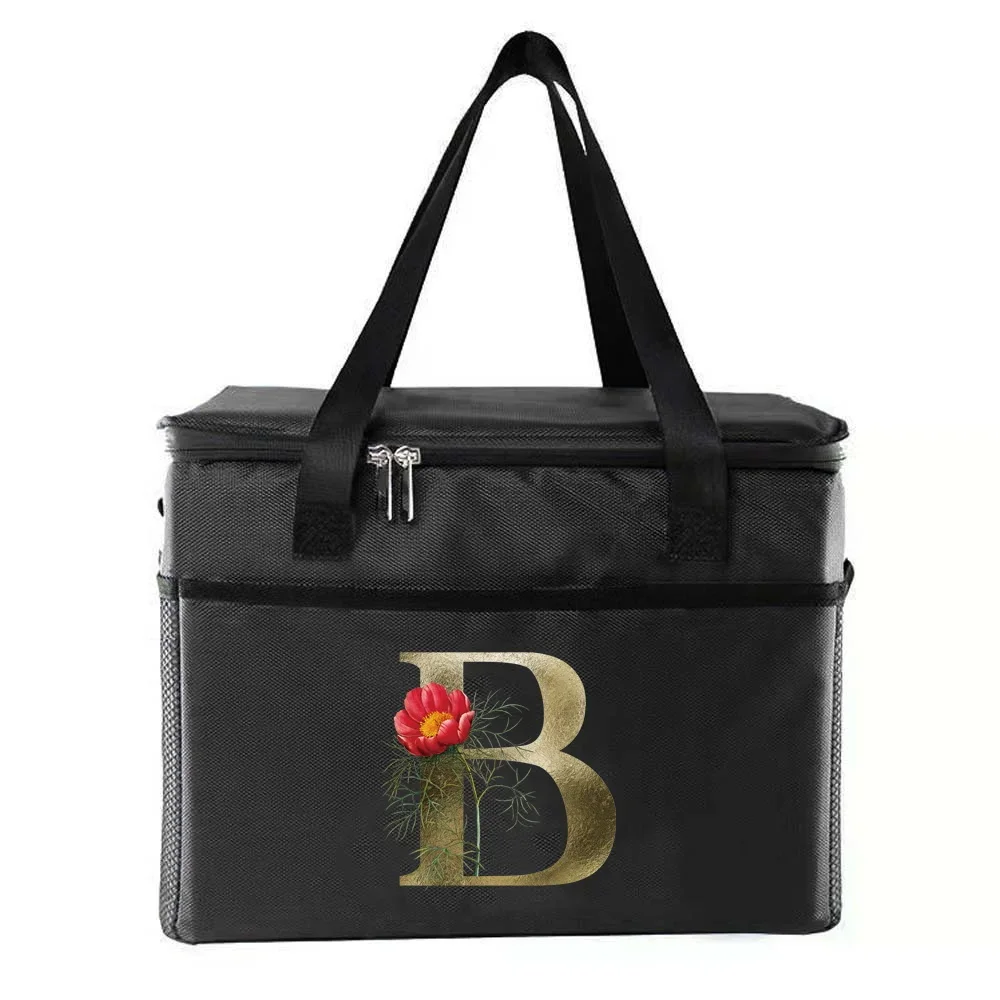 Thermal Bag Portable Lunch Bags Insulated Cooler Bag Food Bento Bags Print Golden Flower Series Travel Picnic Storage Ice Bags