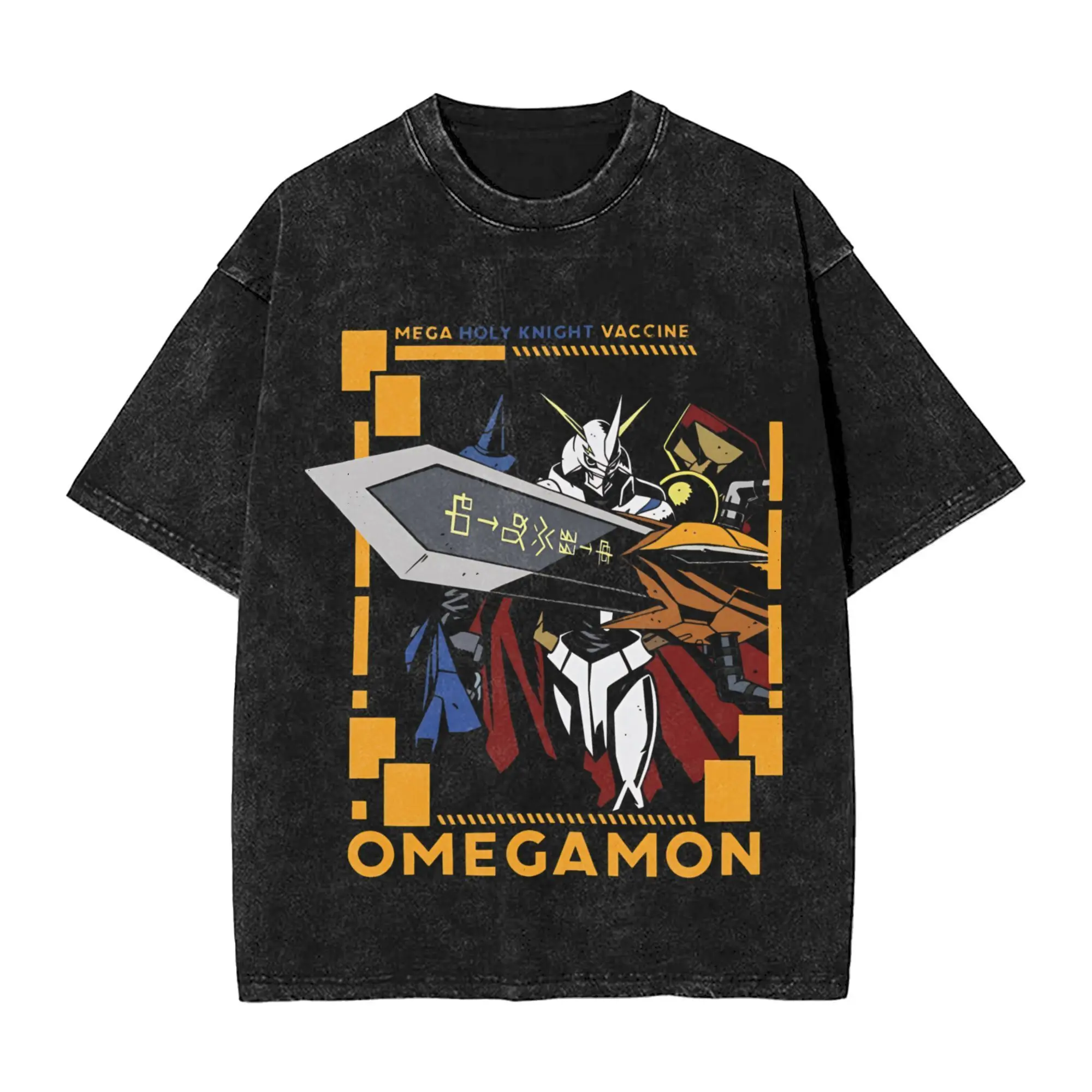 

Digimon 2026 Summer Vintage Washed Cotton T Shirt Oversized Streetwear Omegamon Mega Holy Knight Vaccine Graphic Tee