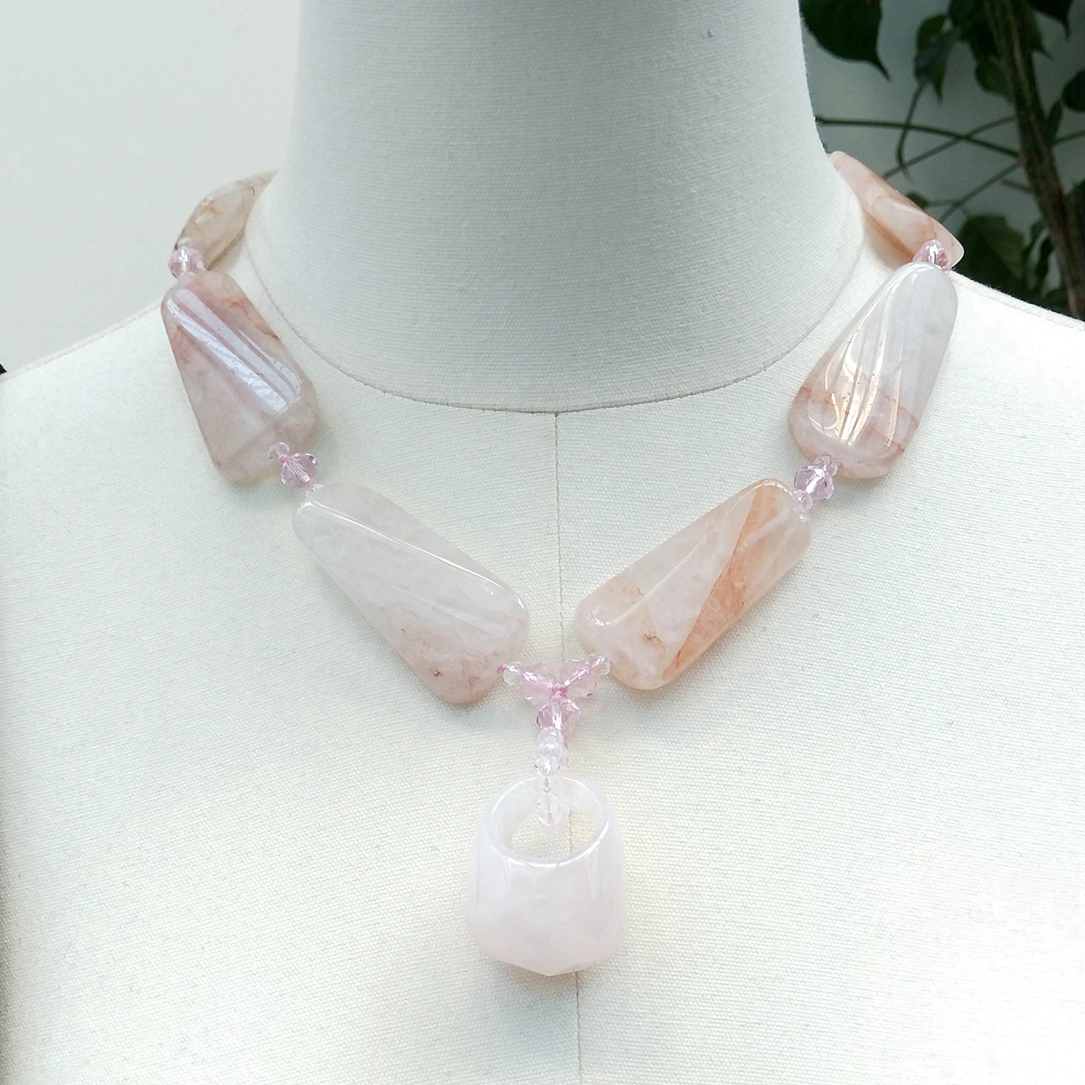 

Lii Ji Real Stone Pink Necklace 52cm Rosr Quartzs Pendant Necklace Stock Sale Women Jewelry