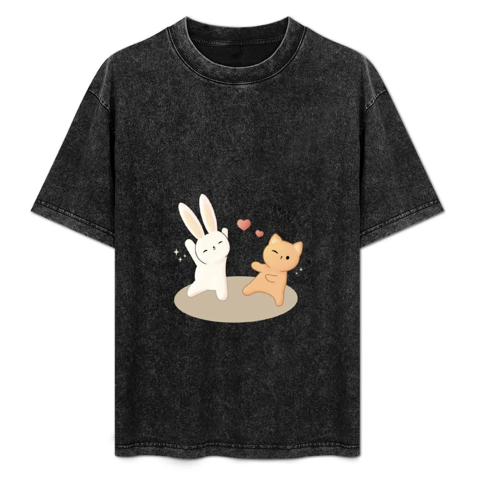 

Cat and rabbit love T-Shirt man t shirt summer 2025 essential t shirt boys whites t shirt men 100℅ cotton