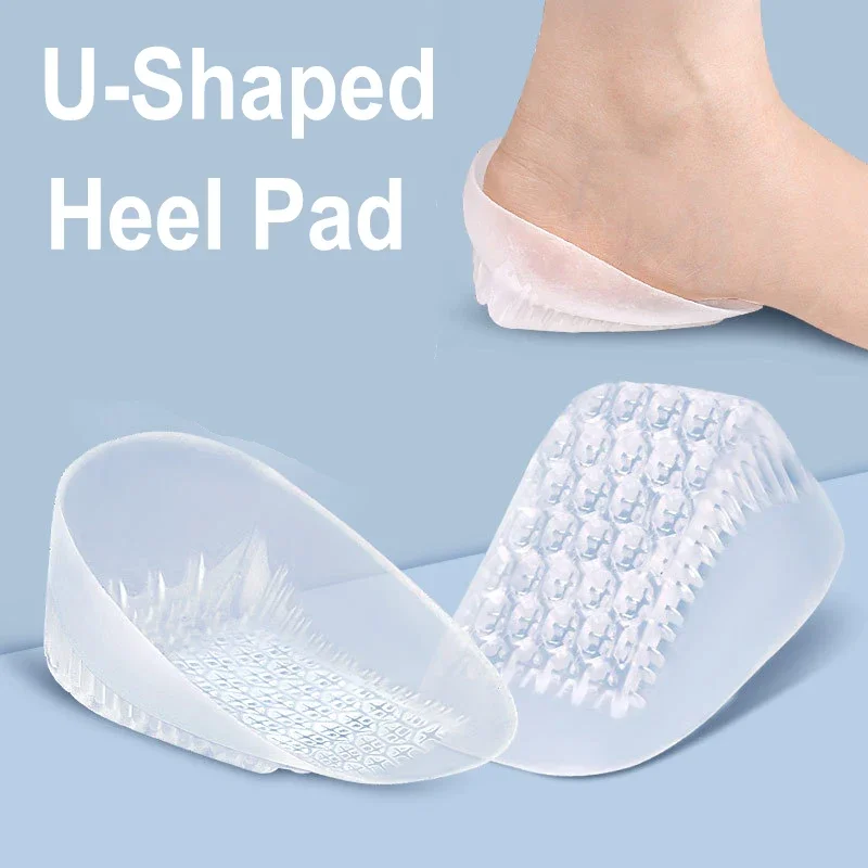 U-Shaped Gel Half Insoles Shoes Inserts Pad Soft Heel Cups for Heel Pain Fascitis Plantar Foot Protectors Height Increase Pads