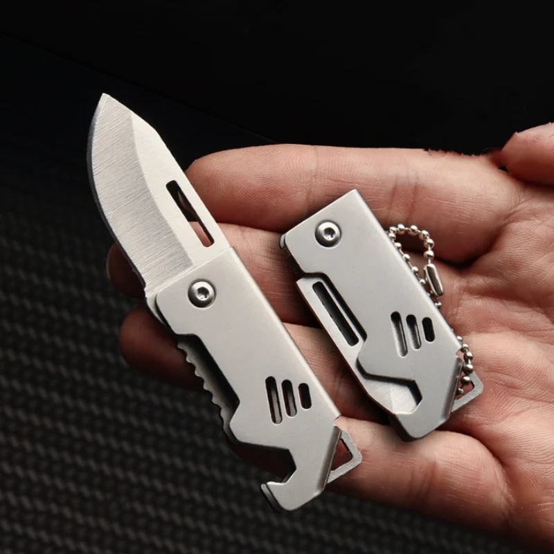 Mini Outdoor Folding Knife D2 Steel Portable Bottle Opener Sharp Cutting Tool Hanger High Hardness Knife Camping Survival Tool