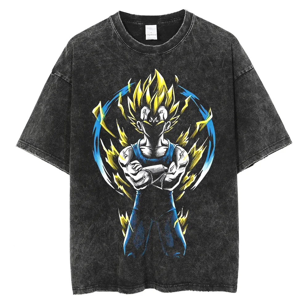

Футболка DBZ Vintage Wash для мужчин с принтом Гоку в Ультра Инстинкте, повседневная свободная хлопковая футболка с коротким рукавом, аниме-топ