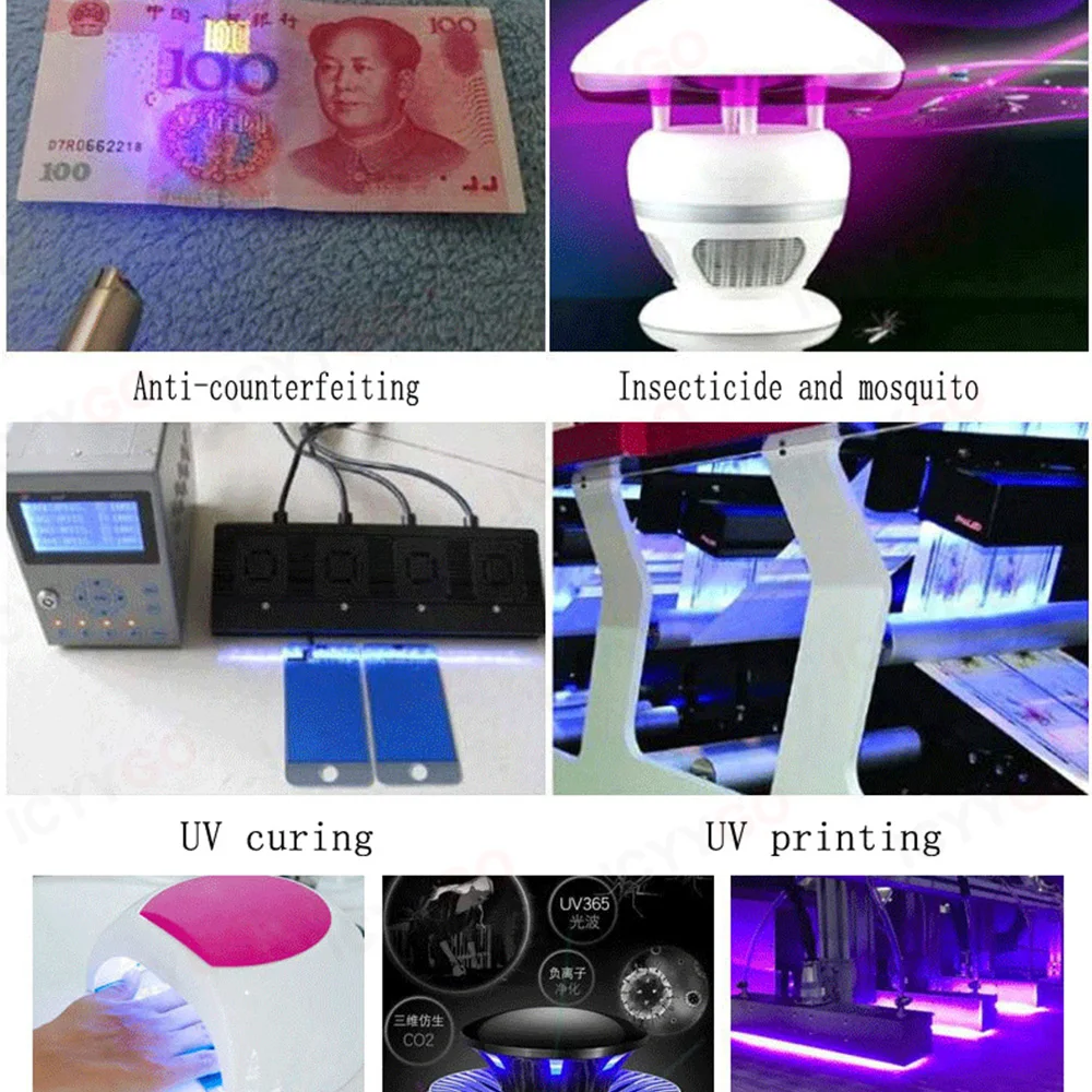 10W UV Ultraviolet 365nm Purple Light 4 In SMD 5050 Ceramic LED Lamp Beads 385nm395nm405nm Welding 20MM Copper Substrate image 6