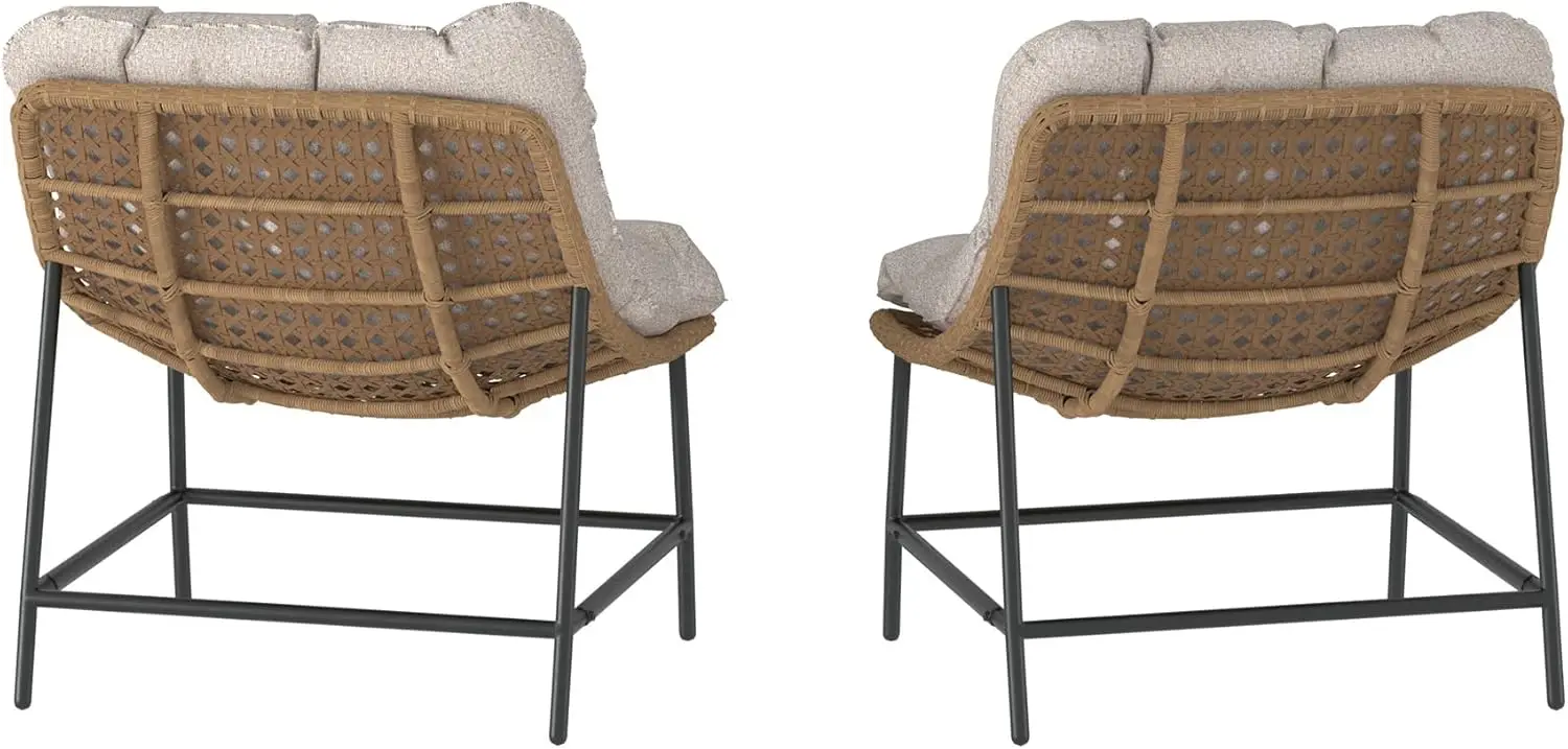 Walker Edison Estrella Modern Rattan Scoop Chair Set, Set of 2, Natural