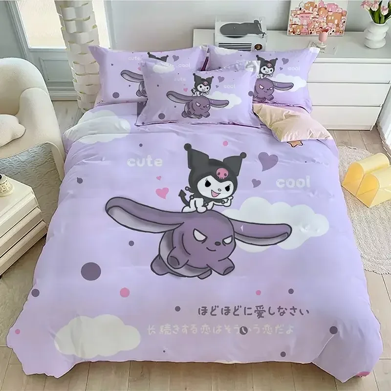 

100% Cotton Cute Kuromi Children's Quilt Cover Sheets Pillowcases Bedding 3-piece Set Cartoon Girl Four-piece Set