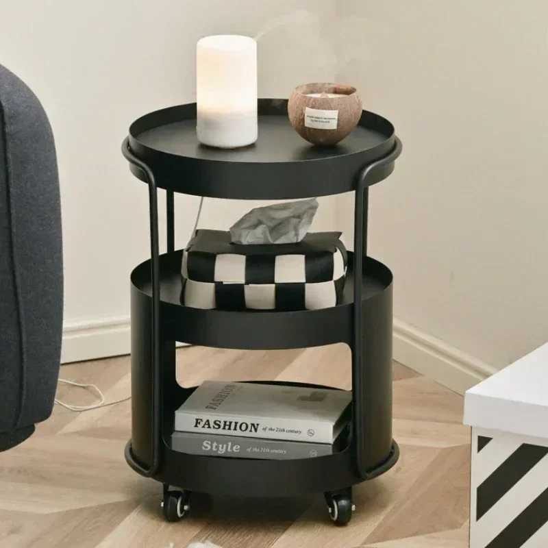 Cream style movable edge small round table living room mini coffee table bedside table sofa side shelf