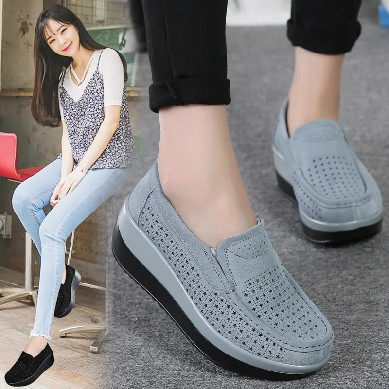 Women Shoes New Spring Platform Flats Sneakers Women Suede Leather Women Casual Shoes Slip On Flats Heels Creepers Moccasins