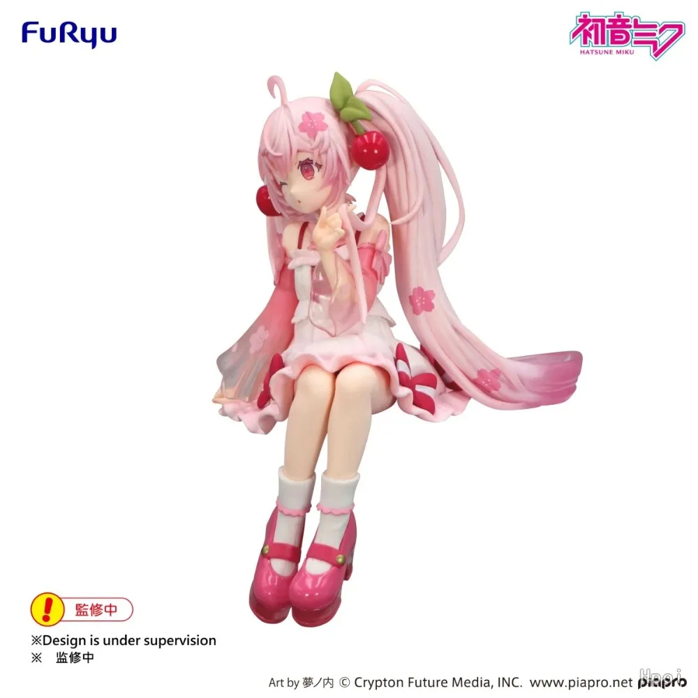 In Stock FuRyu Original Genuine Vocaloid Hatsune Miku Sakura Miku 2025 Wink Ver. 14cm Anime Model Toy Noodle Stopper Figure Gift