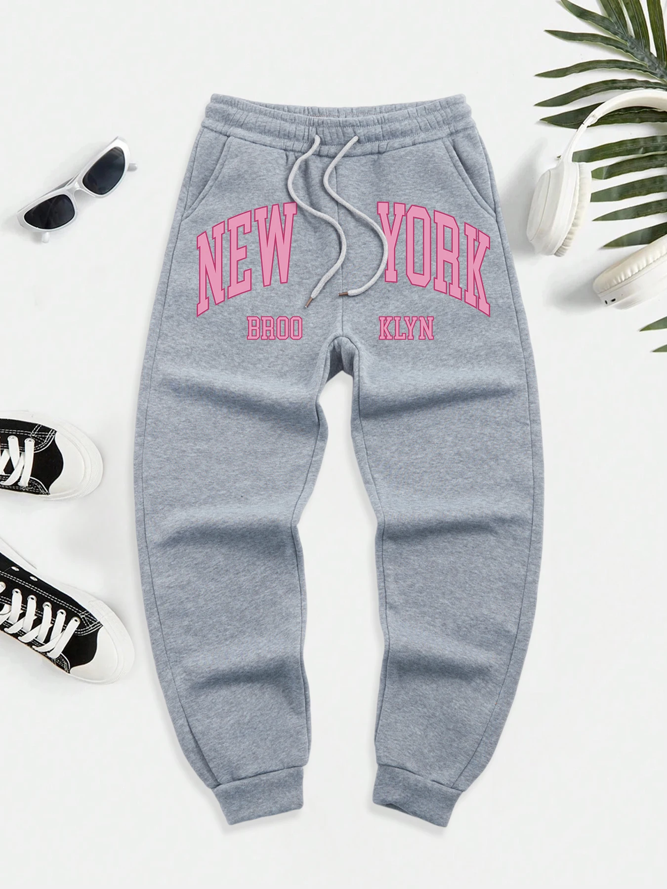 

Pink New York Brooklyn Usa Printing Mens Trousers Hip Hop Warm Sportpants Autumn High Street Sweatpants Versatile Basic Britches