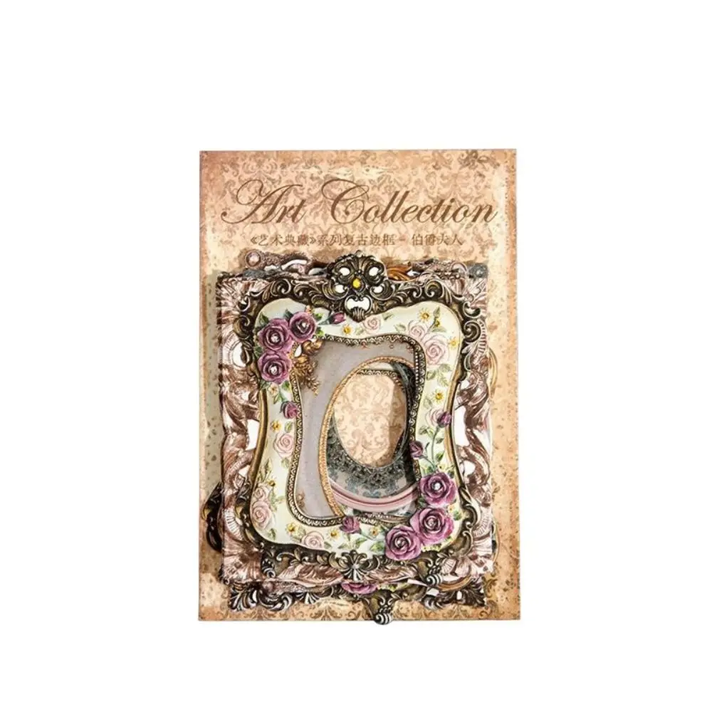 Flower Decorative Cards Retro Geometric Cutout Frame Decor Picture Frame Stickers Scrapbooking Collage Materials DIY Photo Book