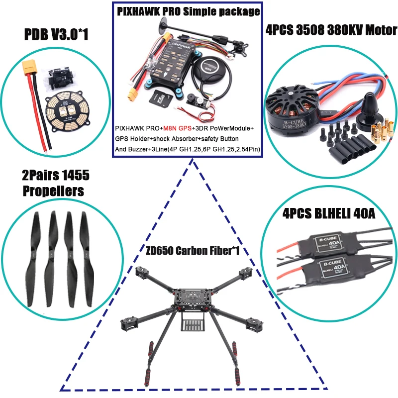 

HanNiu ZD550 550mm/ZD650 650mm Carbon fiber Quadcopter Frame FPV Quad with Carbon Fiber Landing Skid F550