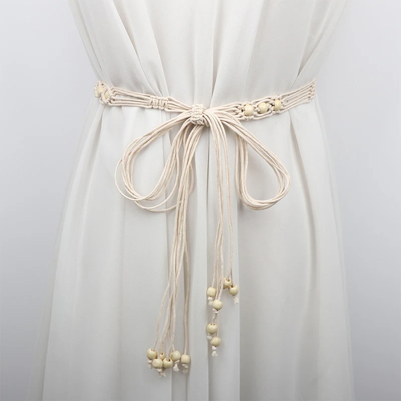 女性のボヘミアン織りウエストチェーン、シンプルなヴィンテージタッセルウエストバンド、多用途のファッション、ドレスデコレーションアクセサリー、女の子へのギフト