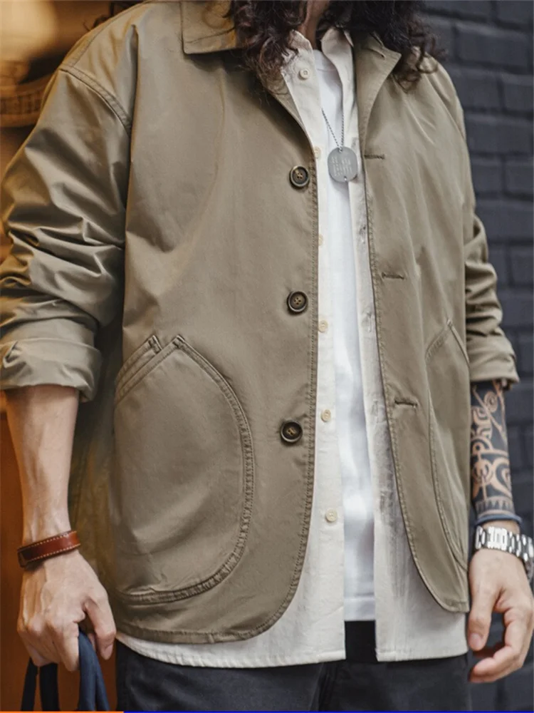 

Мужская винтажная куртка Maden Workwear с косыми карманами, тонким тканым воротником, повседневного кроя, легкая, из полиэфирного волокна, для весны