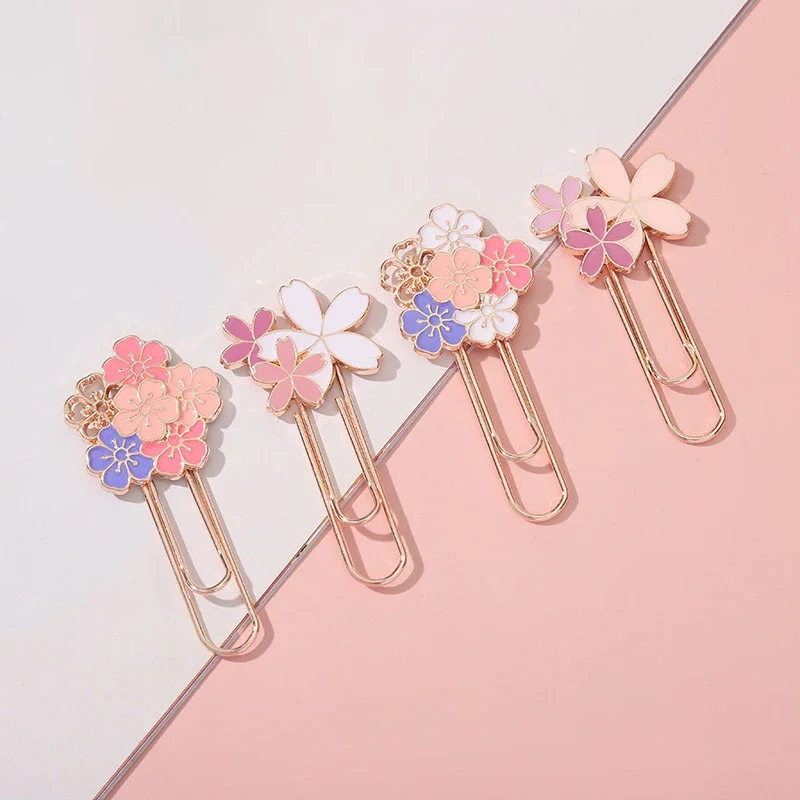 Kawaii Cherry Blossom Paper Clips Exquisite Sakura Metal Bookmarks Cute Book Page Holder Reading Tools Korean Stationery Office