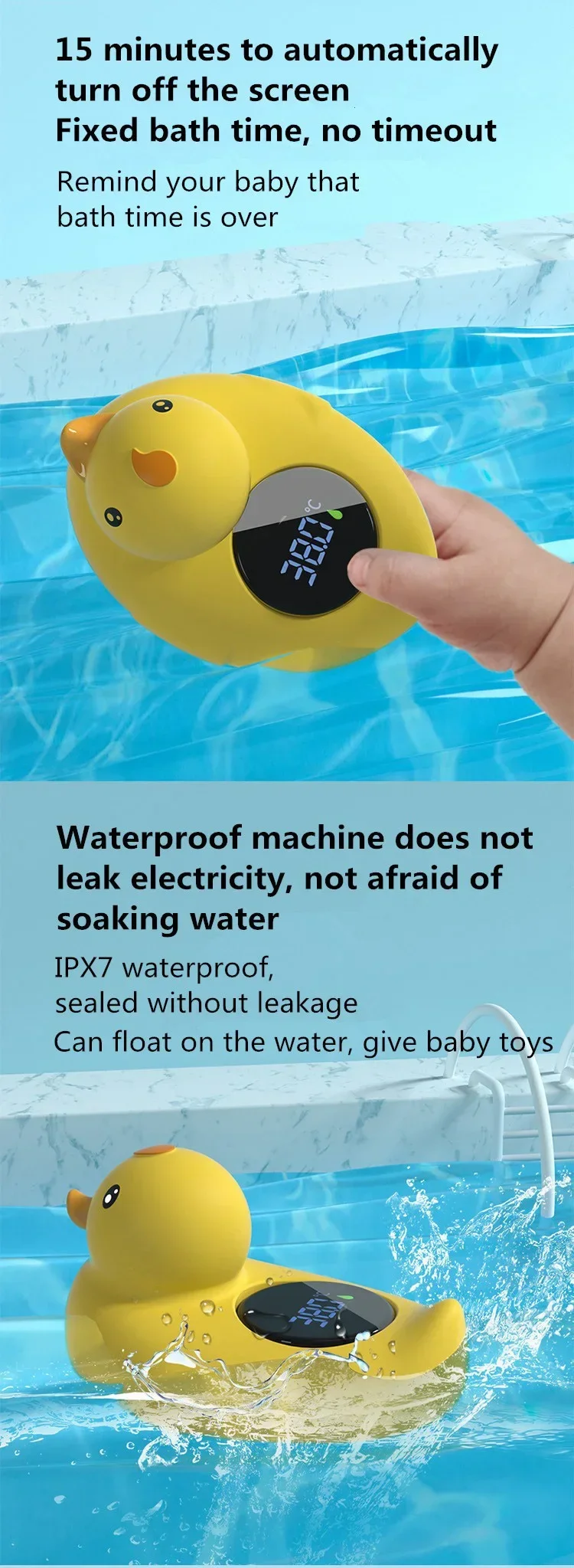 Kleine gelbe Ente Thermometer Baby Badewanne Dusche Wasserthermometer Baby Safe Temperatursensor Schwimmendes wasserdichtes Baby – Detail 6