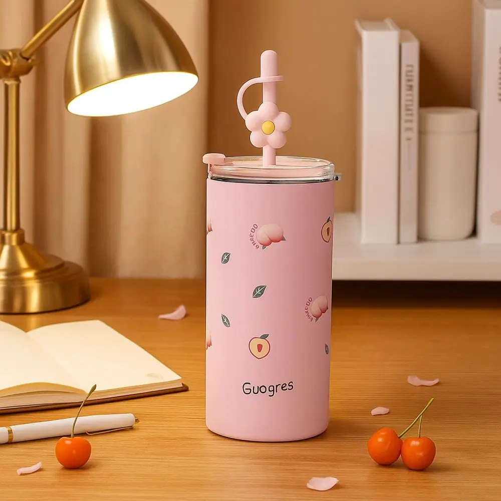 

Portable 480ml Double Drinking Thermos Stainless Steel Leak-Proof Water Bottle with Straw with Lid Camping Tumbler Office