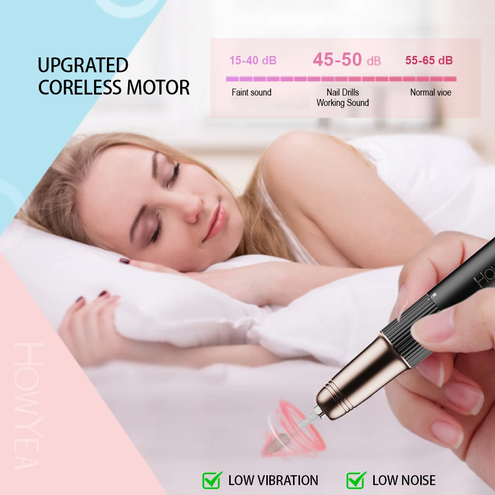HOWYEA Strumenti per lucidare la macchina per manicure con trapano elettrico elettronico a batteria professionale Personalizza la etichetta privata 35000 giri/min