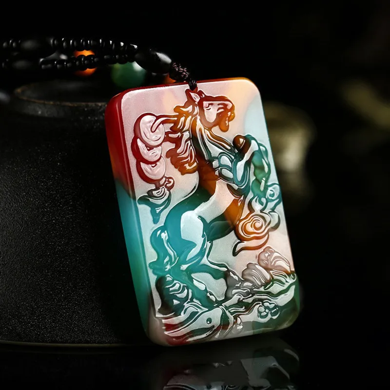 Xinjiang Gobi Color Jade Zodiac Horse Pendant for Men and Women Lucky Flying Horse Pendant Natural Color Random Delivery