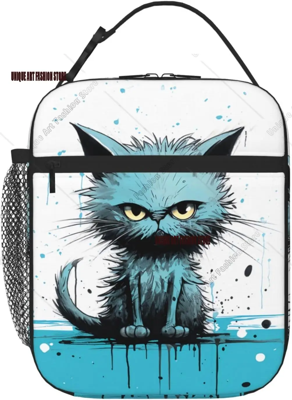 

Ланч-бокс для кошек, милая сумка для обеда Angry Cat, многоразовая изолированная сумка для обеда для взрослых, для школы, офиса, работы, пикника, портативная, синяя, всплеск