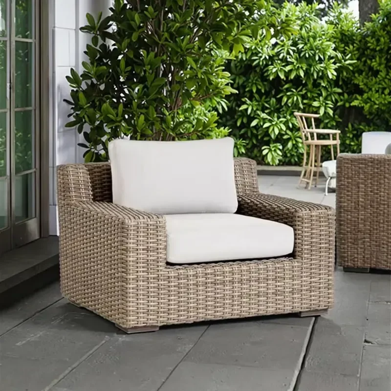 &Modern Outdoor Aluminum Rattan Furniture Set Patio Garden Wicker Sofa Chair Hotel Restaurant Entrance Decor