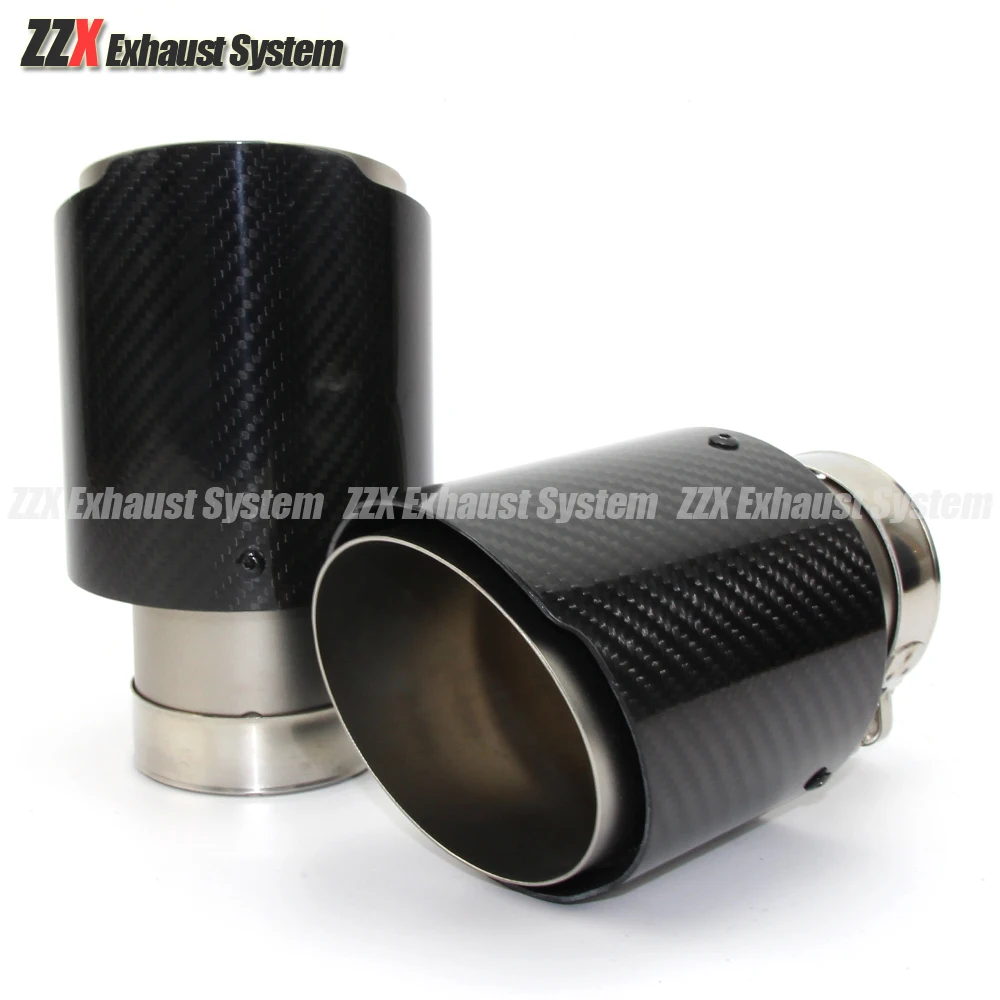 1PCS Car Accessories 114mm carbon fiber tailpipe throat bright face straight edge stainless steel frosted universal tailpipe