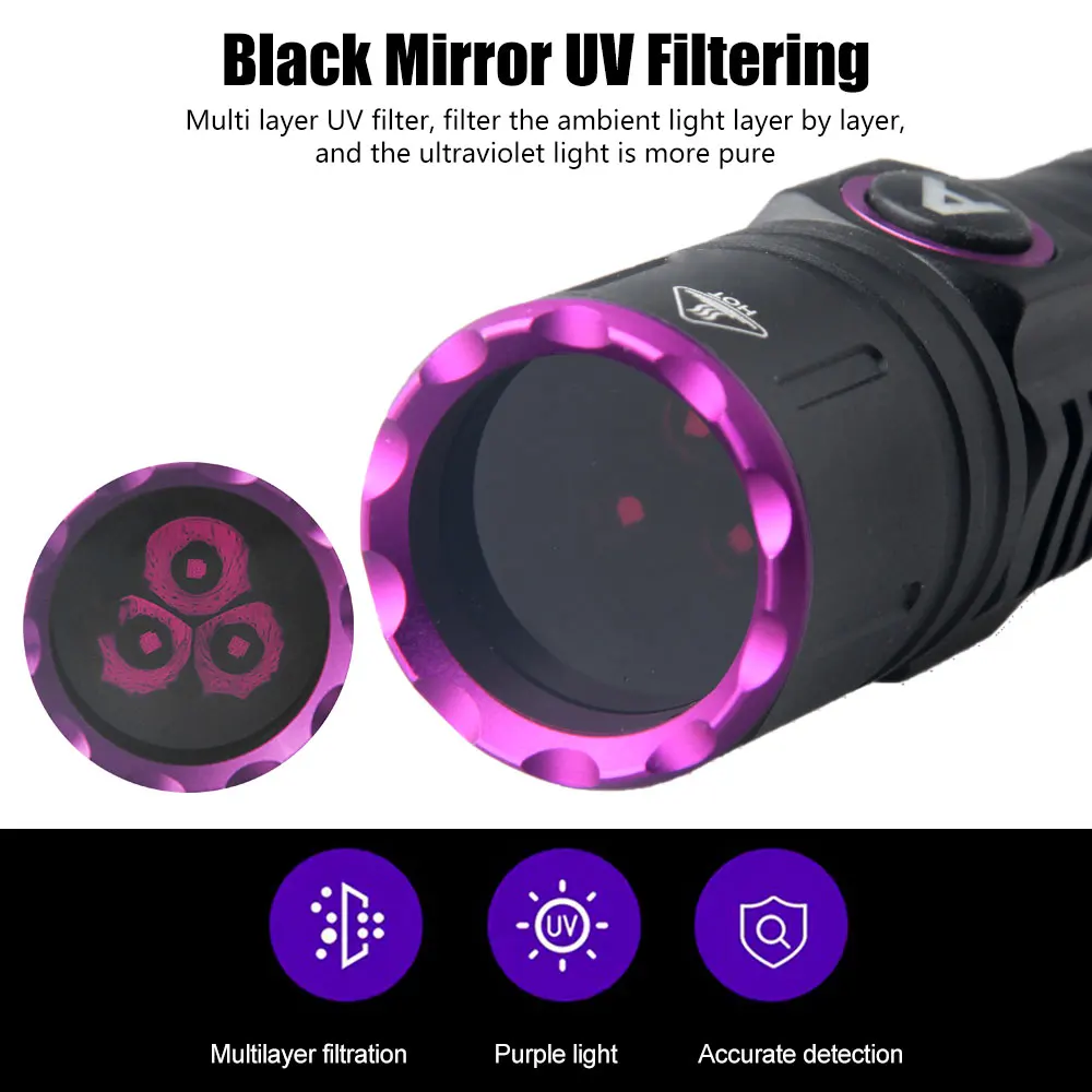 مصباح يدوي VASTFIRE 3*365NM بالأشعة فوق البنفسجية من النوع C قابل لإعادة الشحن مقاوم للماء لصيد العقارب والتخييم وبول الحيوانات الأليفة والمشي لمسافات طويلة وعلاج الراتنج