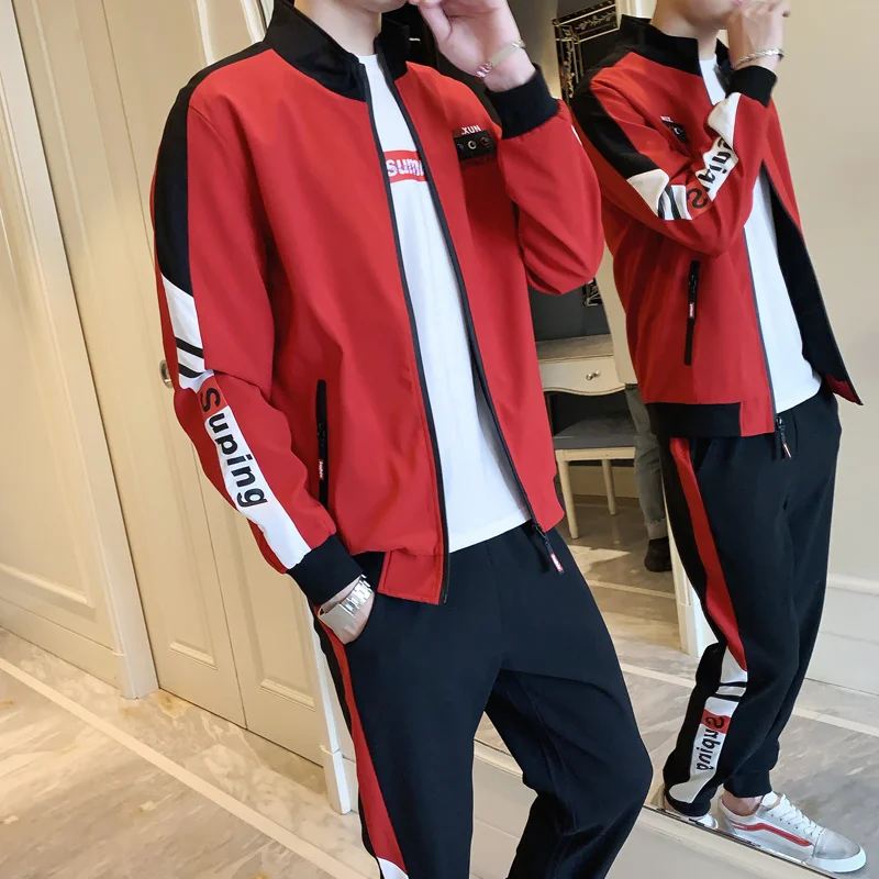 

Casual Men's Tracksuit Spring Autumn Sportswear Men 2 Piece Sets +Sweatpants Brand Zipper Male Solid Sweatshirt Suit Size M-4XL