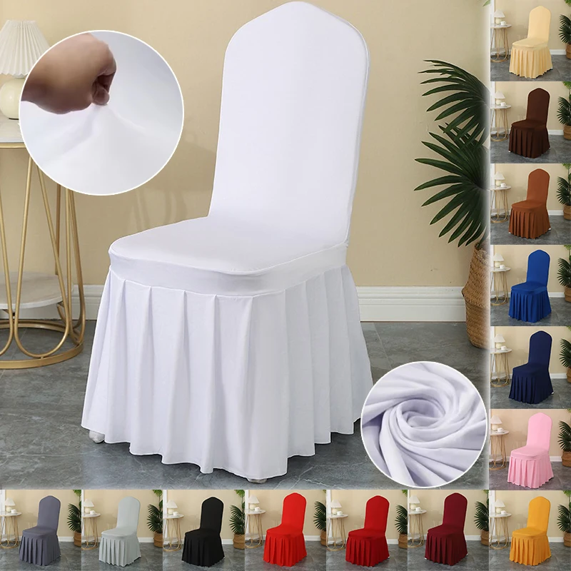 

Wedding Chair Cover Party Decoration Spandex with Skirt Pleated Use Elastic Stretch Dining Luxury Birthday Hotel Banquet 의자 커버