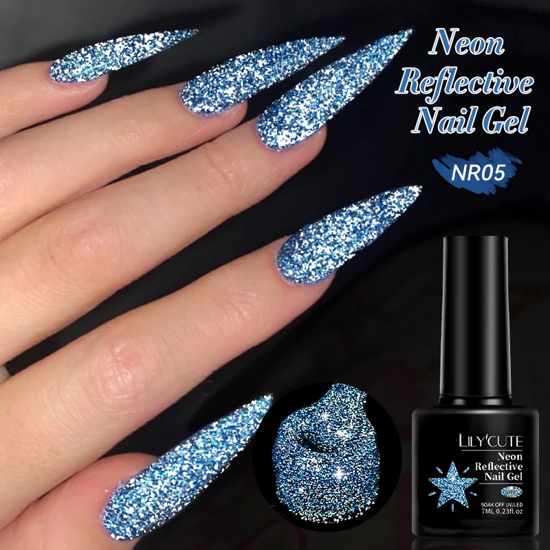 LILYCUTE Fluorescent Reflective Gel Nail Polish Super Shining Glitter Neon Series Semi Permanent UV Gel Nail Art Base Top Coat