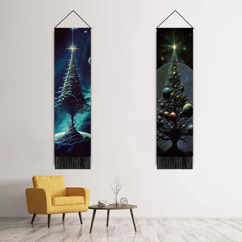 Nordic Christmas Tree Tapestry Boho Tassel Wall Hanging Painting Living Room Bedroom Home Hotel Garden Decoration Tapestries