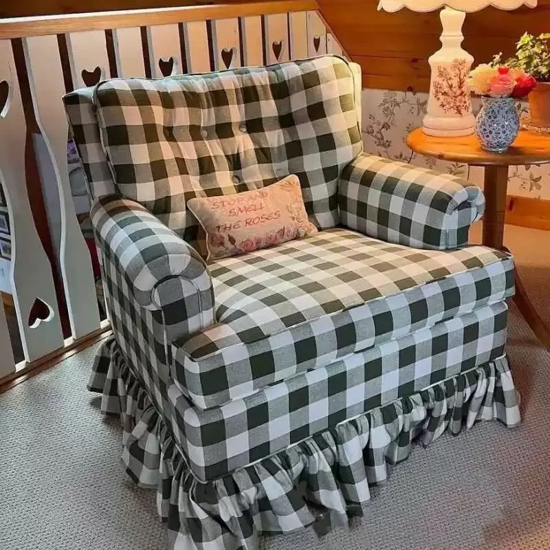 Nanyang retro style single sofa, English pastoral floral style, French plaid lounge chair, photography, photo skirt