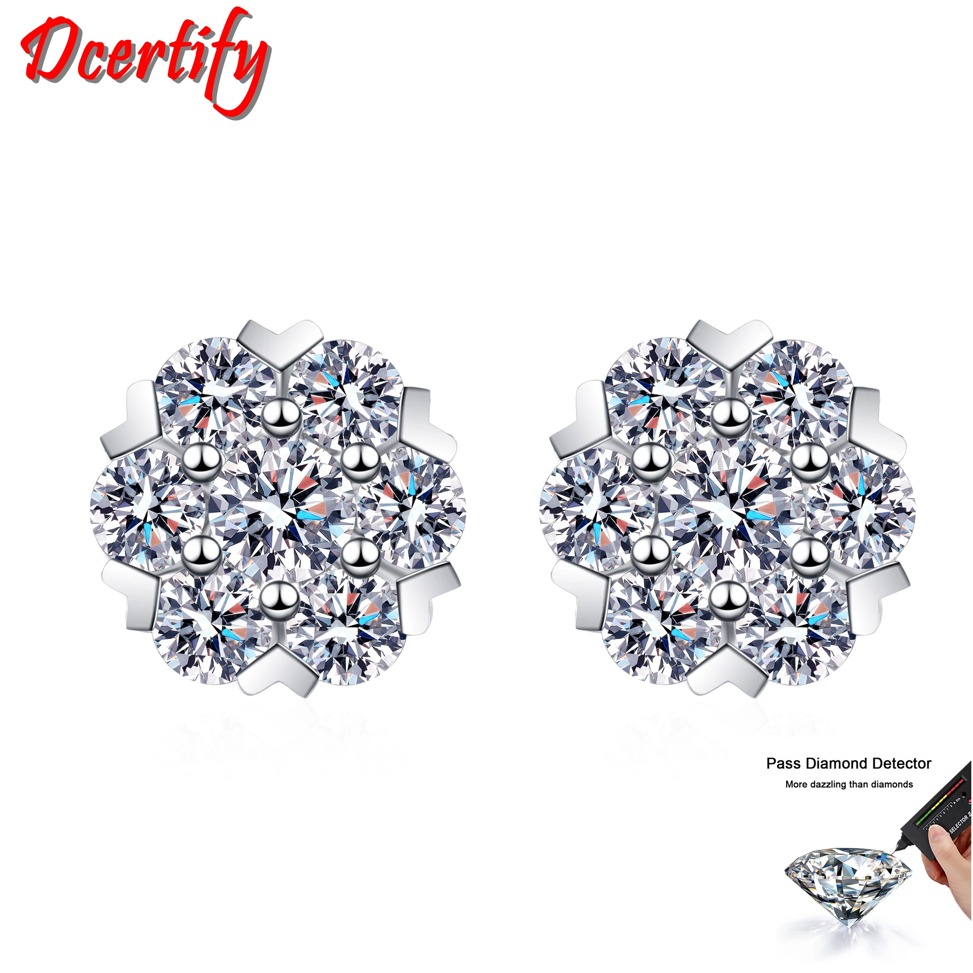 Solid 10K Gold Snowflake Style Moissanite Earrings Stud for Women White Gold Round Diamond Earrings Fine Jewelry Pass Test