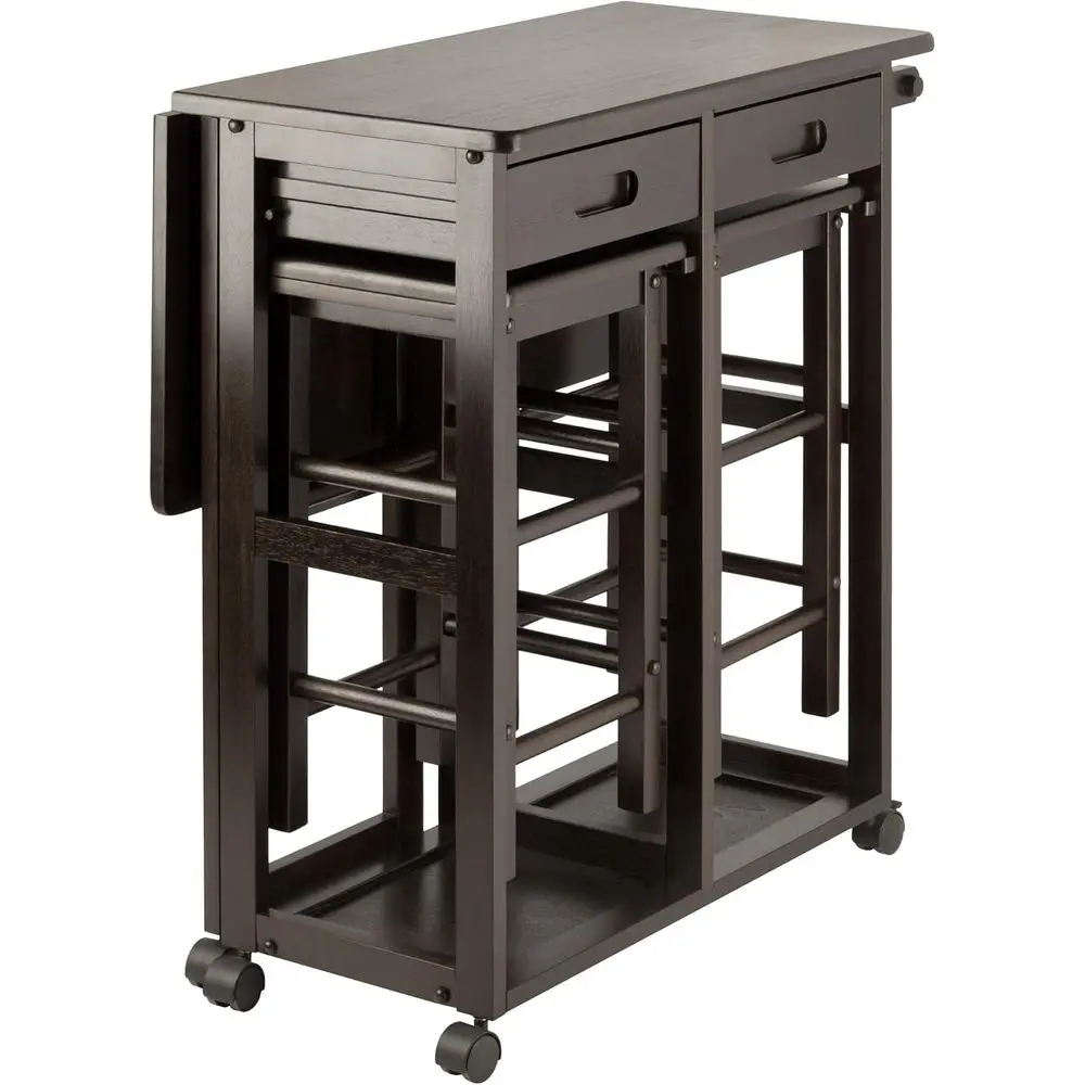 Kitchen Table Set with Stools, 33 in Coffee, Convenient Sturdy Mobile Kitchen & Dining Room Table & Chairs with Storage or Small