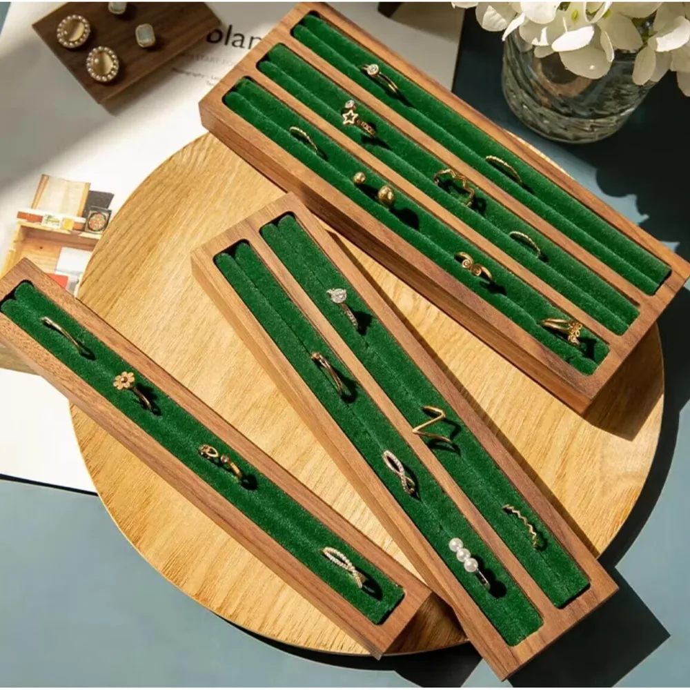 

Walnut Wood Ring Holder Stand Wood Finger Ring Shelf Table Ring Display Rack Jewelry Wooden Block Ring Display Props