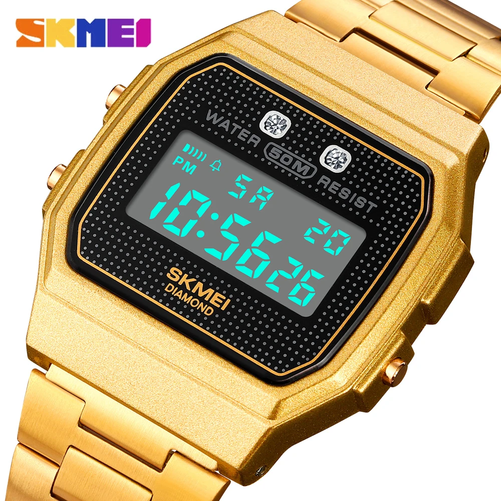 SKMEI Fashion Brand Military Men Watch Luxury Golden Digital Waterproof Watches Mens Stainless Steel Sport LED Man Wristwatch