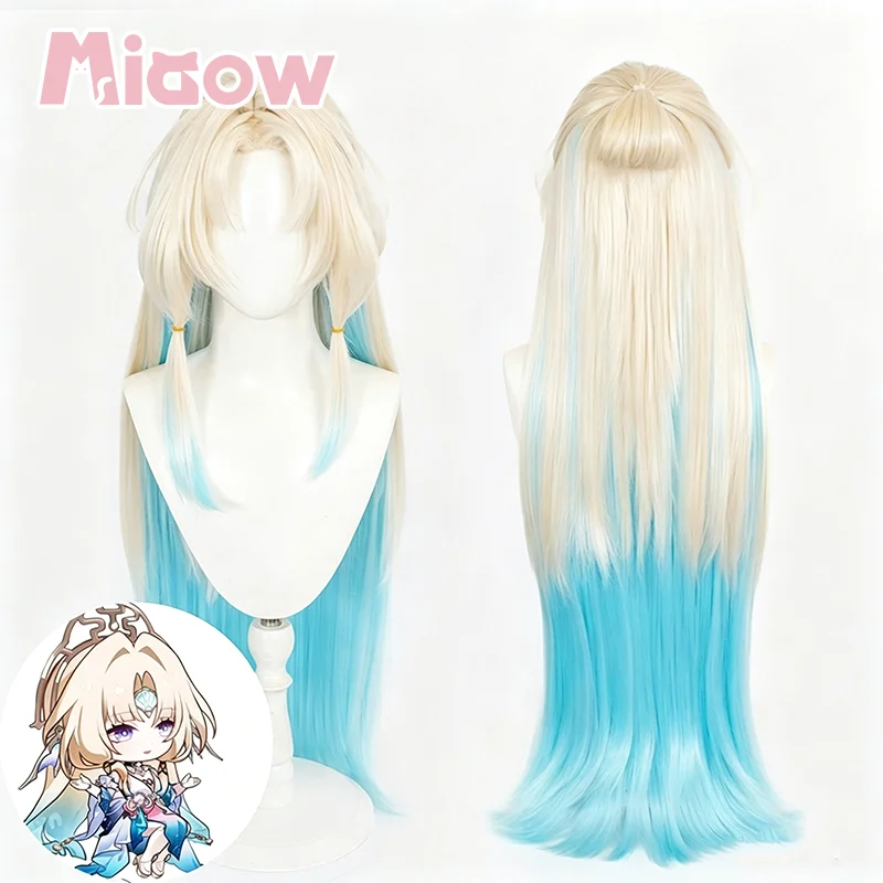 Honkai: Star Rail Pearl Cosplay Wig, Cream Blonde to Sky Blue Gradient Long Straight Half-up Wig for Halloween Cosplay Party
