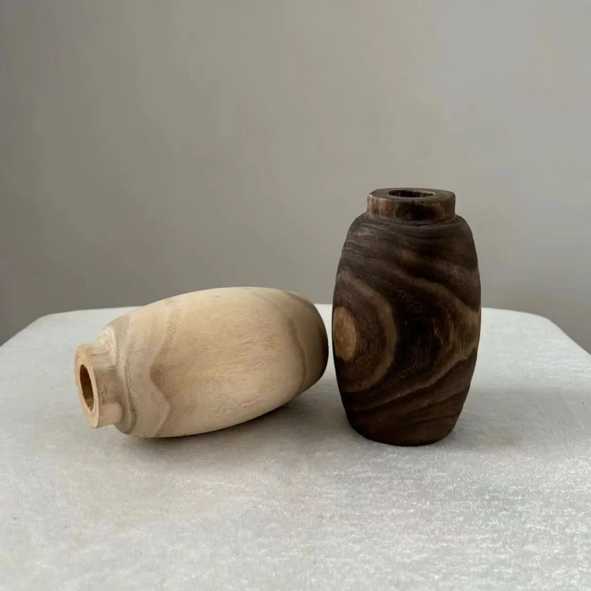 Tongmu Natural Color Raw Wood Vase. Handmade Creative Flower Vase for Flower Arrangement. Tea Room or Living Room Table Decor